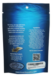 Emballage clair des granulés mous coulants Invert Aquatics pour axolotl.