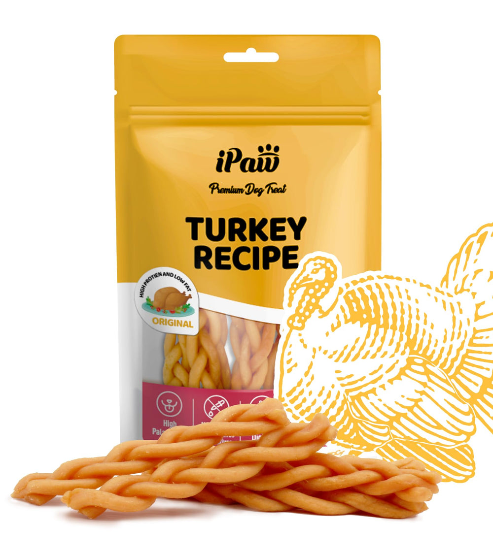 iPaw gourmandises dinde pour chien, baton tresse, récompense d'entraînement savoureuse