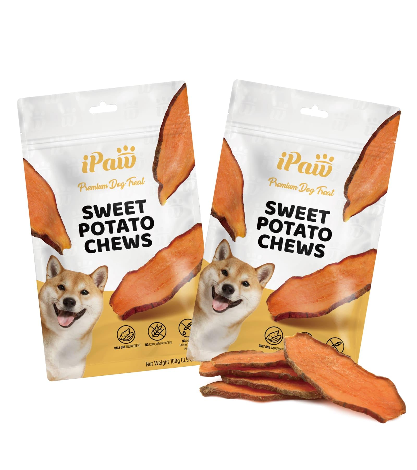 Emballage iPaw patates douces, présentation pratique et attrayante.