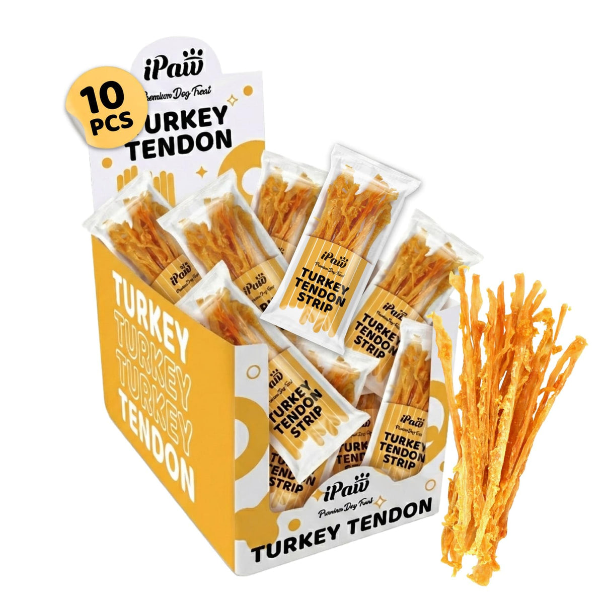 Ipaw tendon dinde emballage clair et premium, facile à stocker.