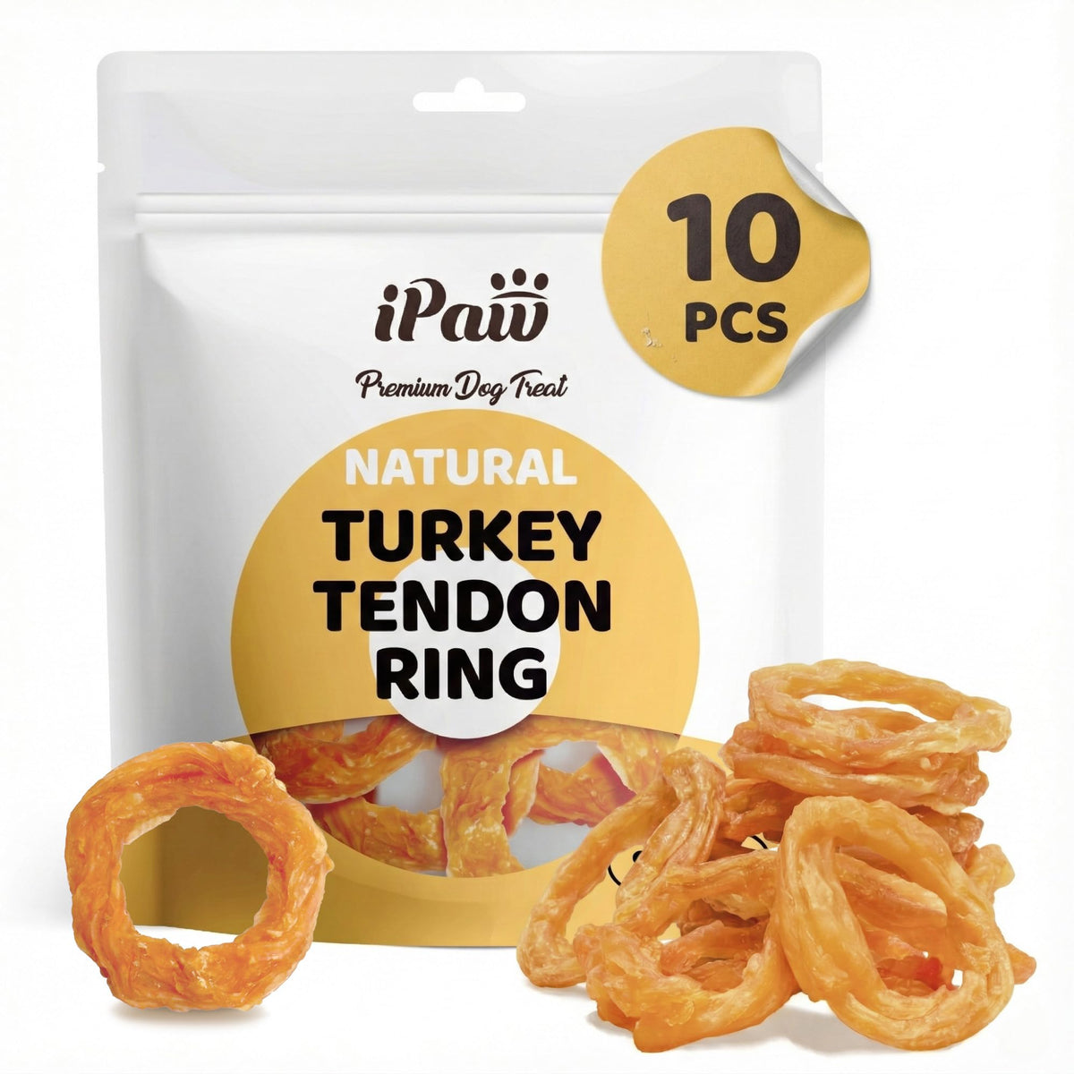 iPaw Tendons de dinde petit anneau : friandise hypoallergénique et naturelle pour chiens.