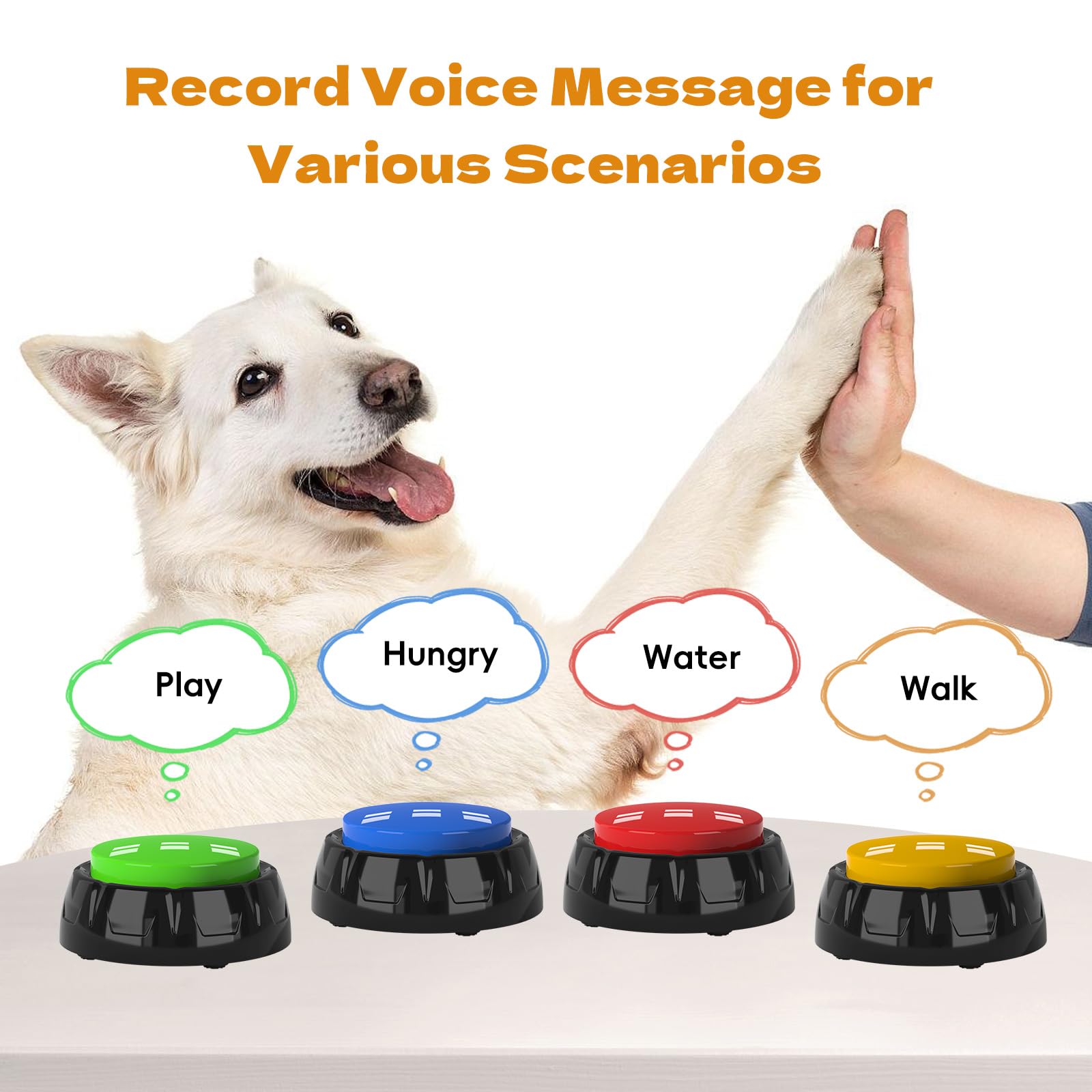 ipawspace ensemble-boutons-communication-chien, vue d’ensemble des quatre coloris