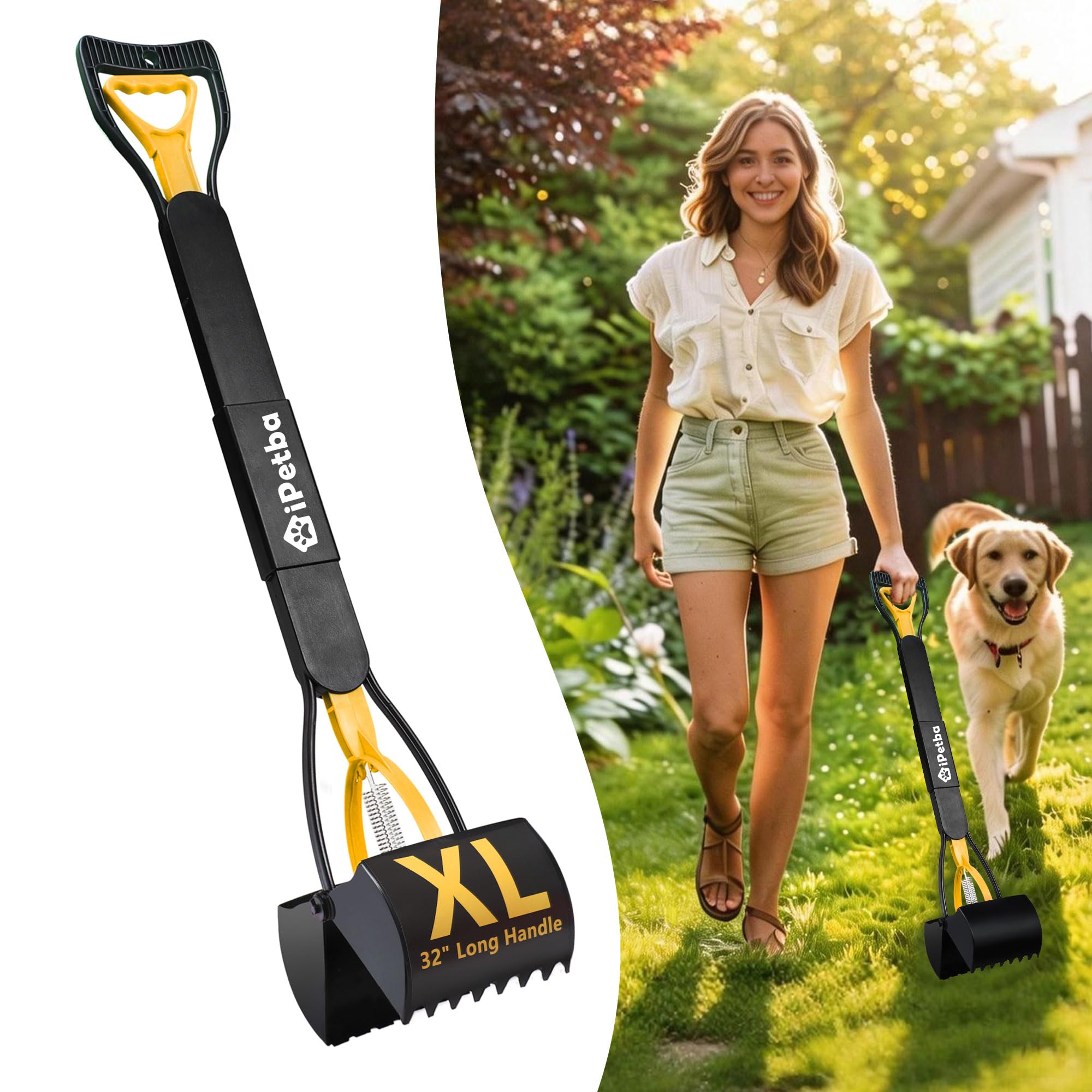 iPetba ramasse-crottes pour chien, poignee longue, ramassage sans se pencher.