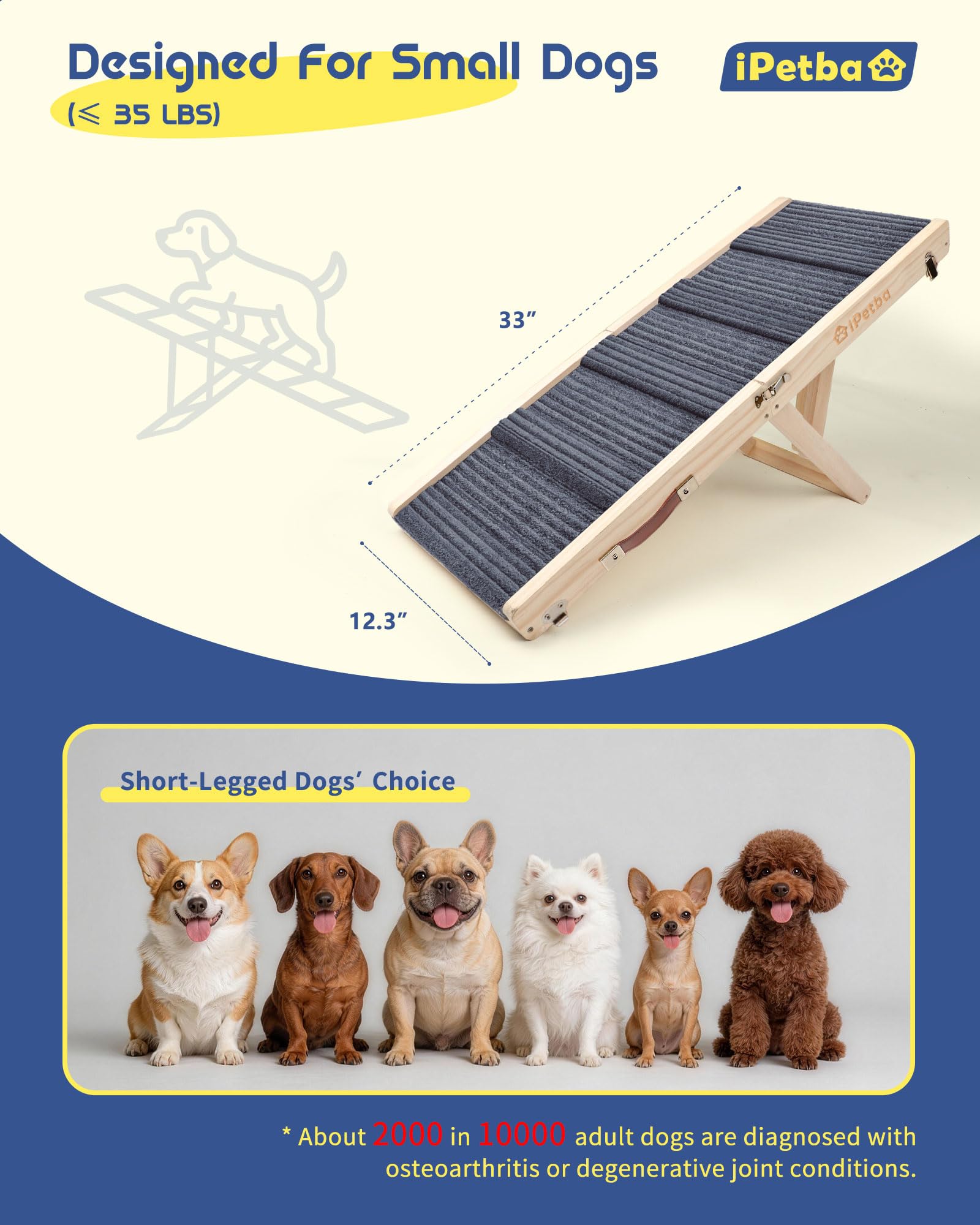 iPetba Rampe chien Reglable hauteur, quatre niveaux adaptés à vos meubles.