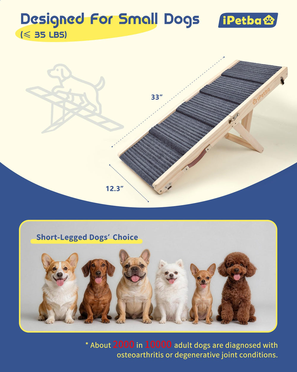 iPetba Rampe chien Reglable hauteur, quatre niveaux adaptés à vos meubles.