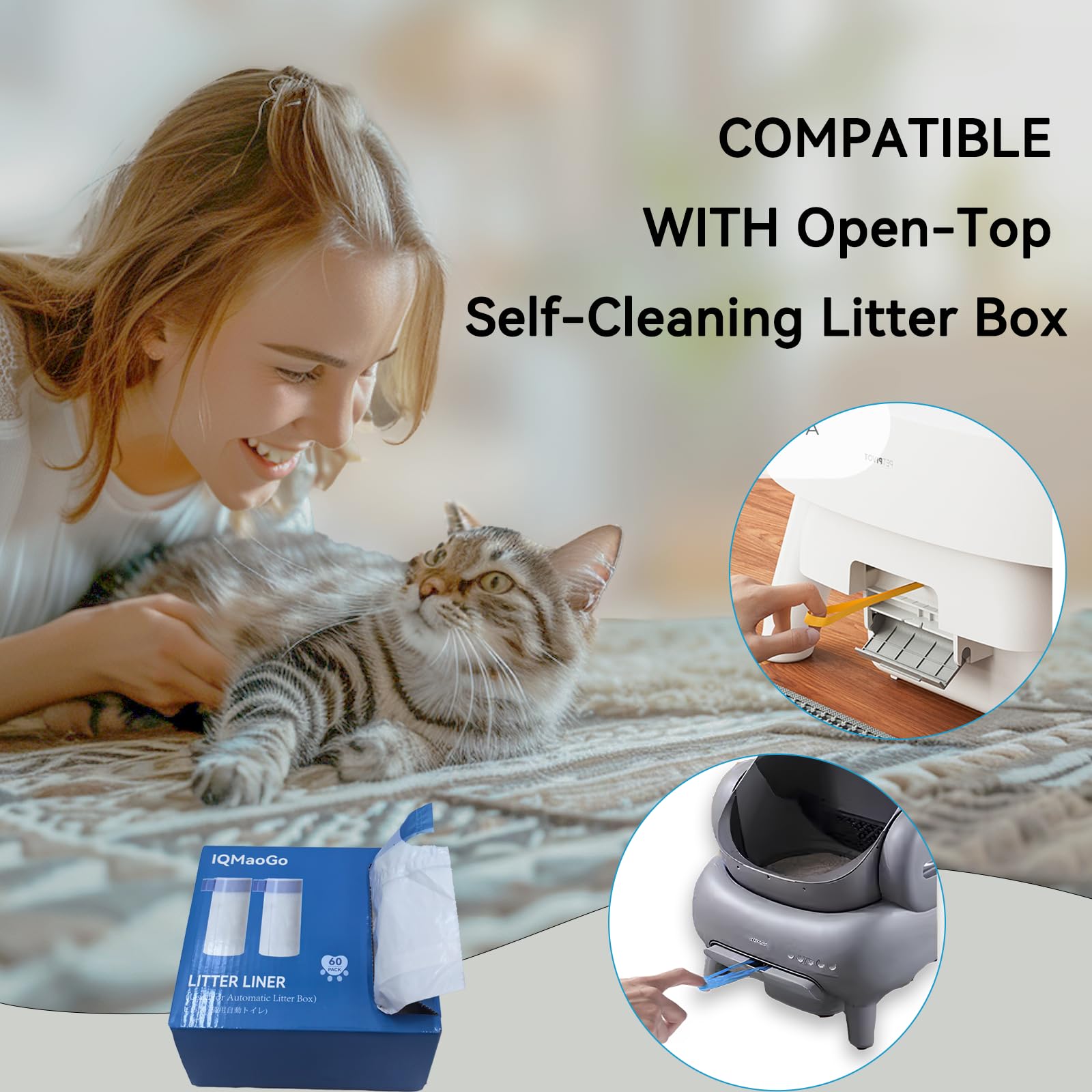 IQMaoGo sacs-litiere 3mil-60pcs, utilisation-rapide facilite le remplacement.