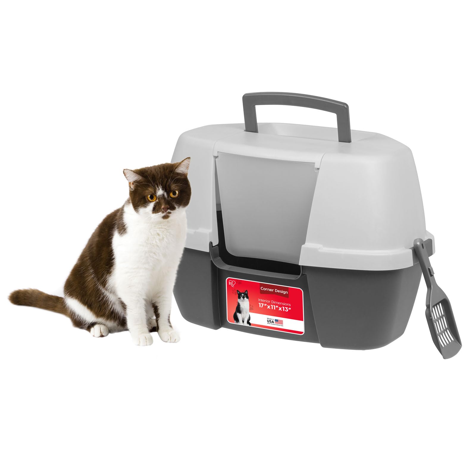 Bac-litière Iris USA en coin, compact et pratique pour petits chats.