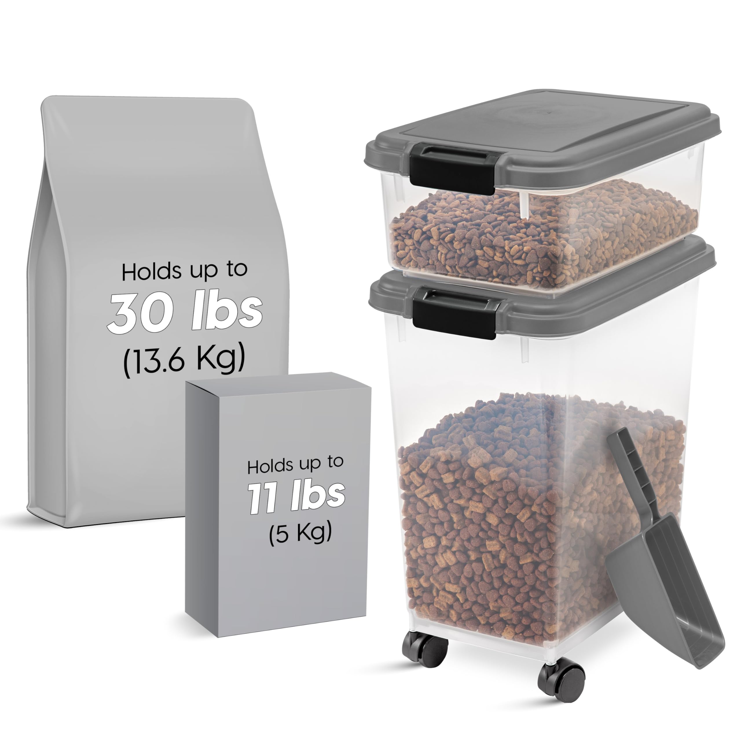 IRIS USA Conteneur nourriture chat 11 lb empilable pour rangement pratique.