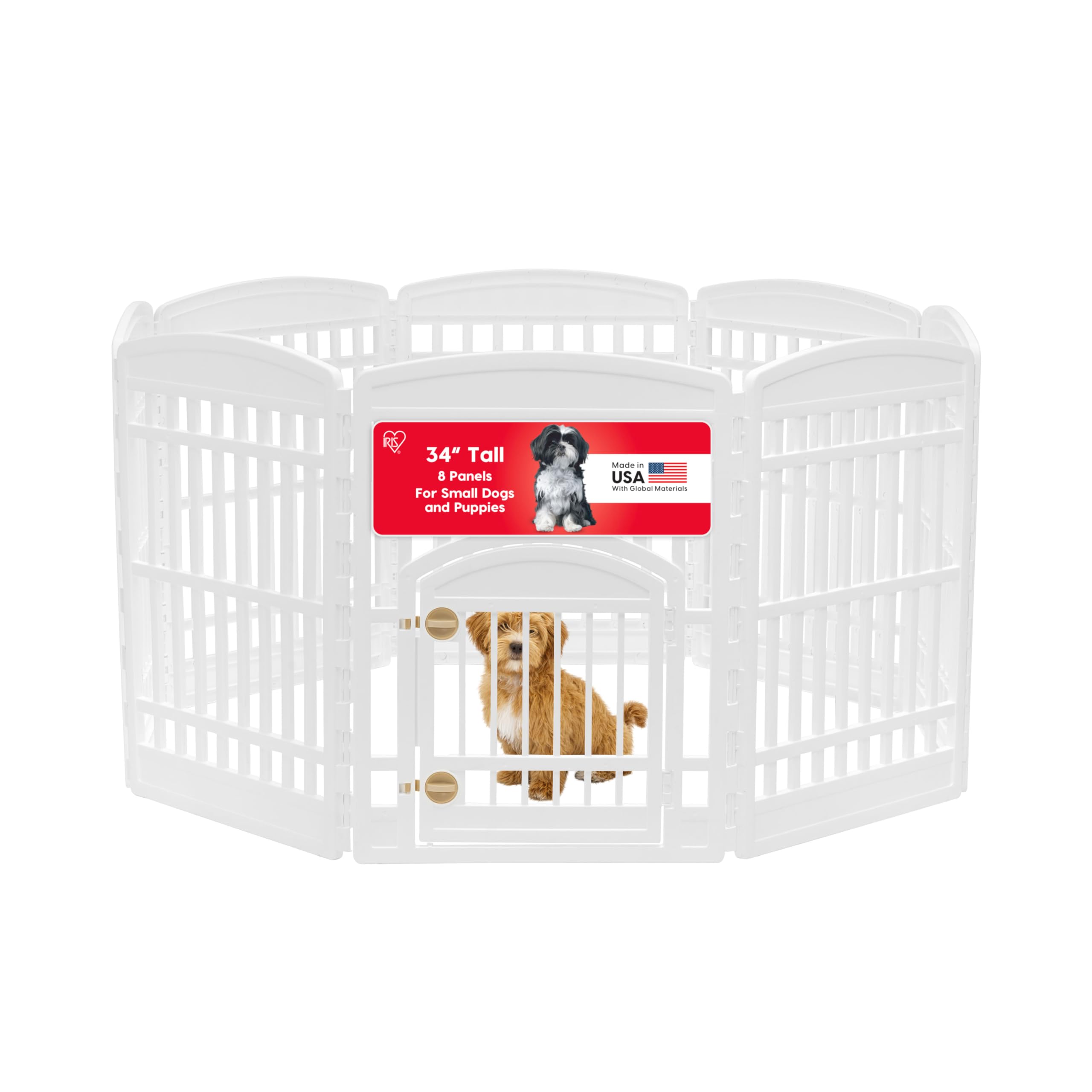 Parc Iris USA à 8 panneaux avec porte, espace sécurisé pour chien.