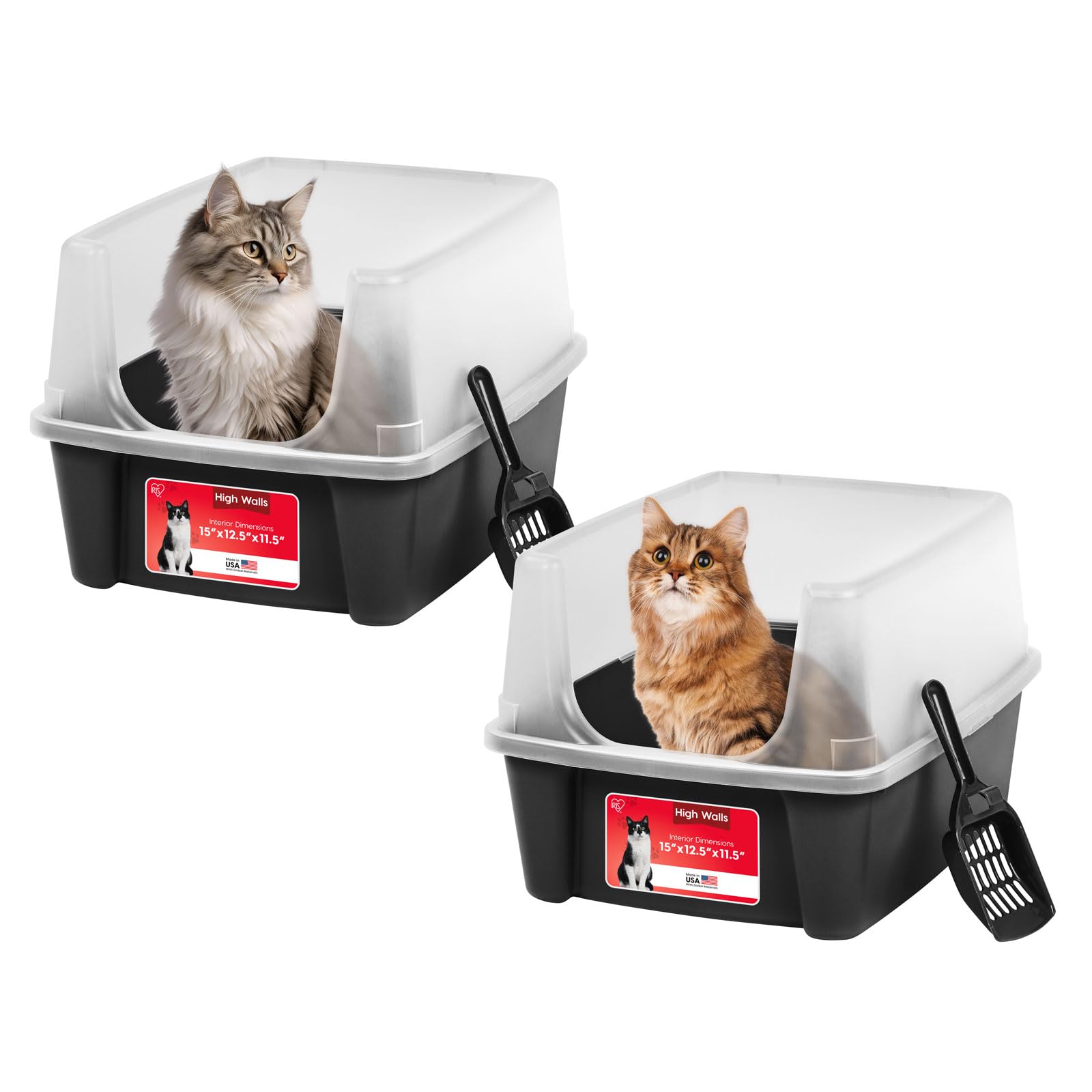 Bac à litière IRIS USA Open Top en lot de 2, espace généreux pour les chats.