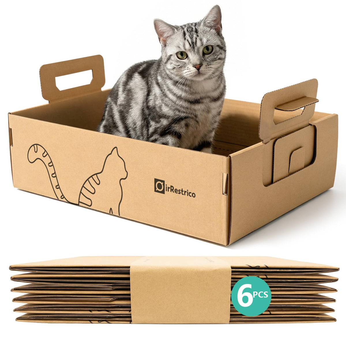 IRRESTRICO litière chat jetable lot de 6 carton, solution durable pour domicile.