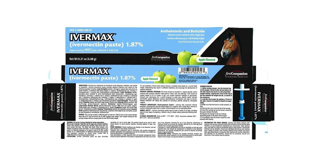 Ivermax paste, boîte 4-pack: traitement pratique pour chevaux.