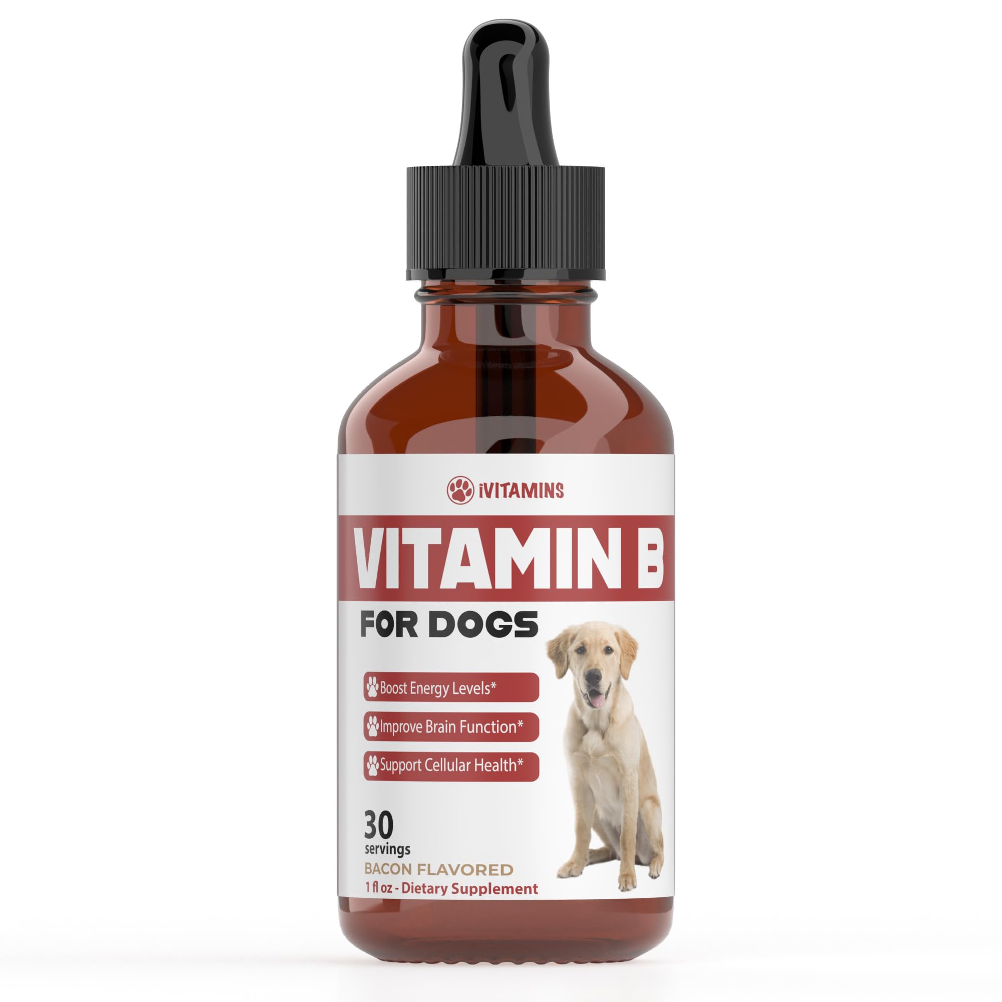iVitamins vitamine B pour chien – flacon gouttes au goût bacon, administration facile.