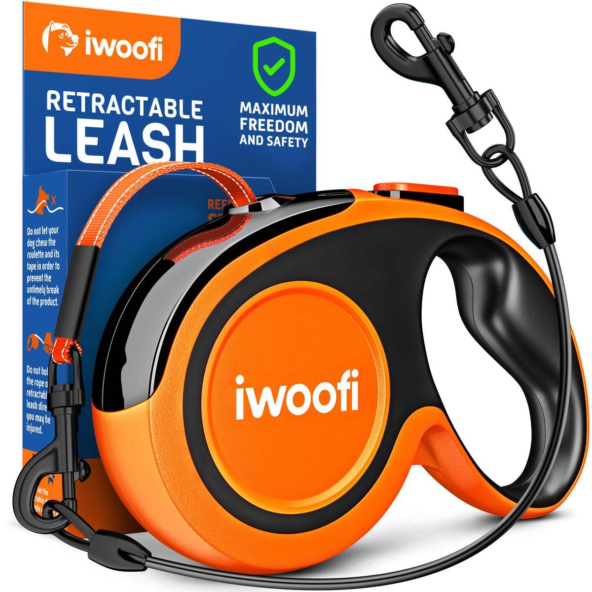 IWOOFI laisse rétractable 18,2 pieds orange, contrôle agréable lors des promenades.