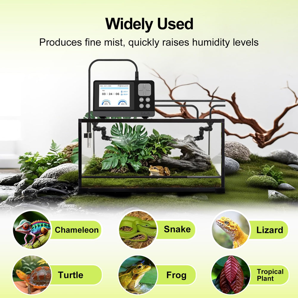 Conçu pour caméléons, amphibiens et autres habitants du terrarium.