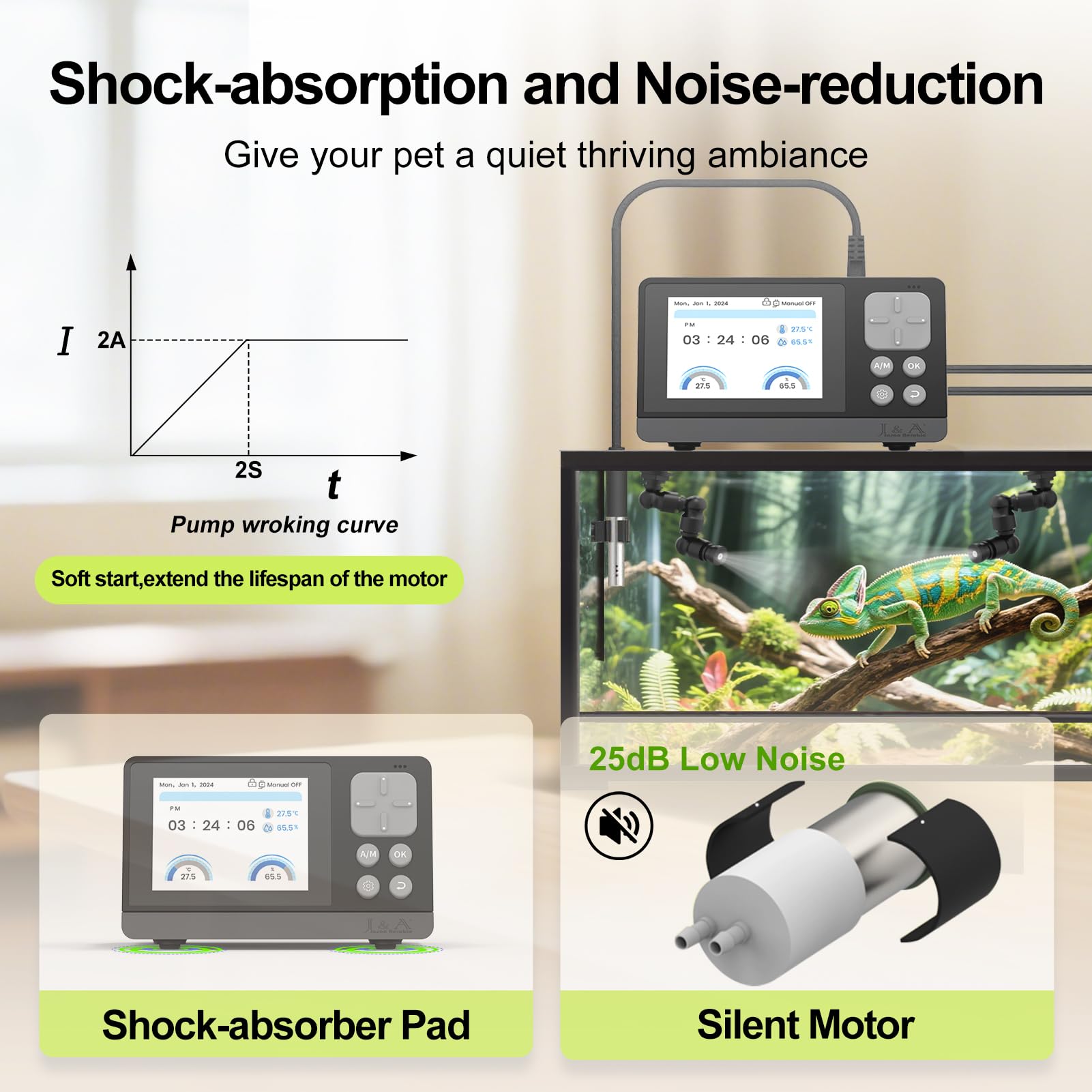 J&A Smart Reptile Mister diffusion ajustable couvrant tout le terrarium