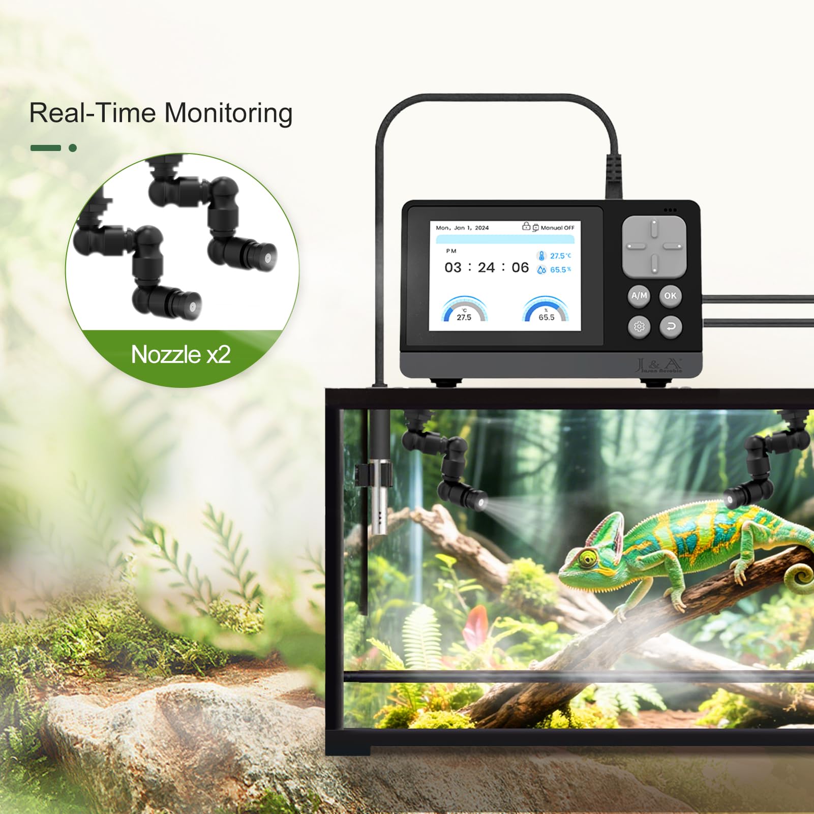 J&A Smart Reptile Mister capteurs numériques surveillant température et humidité