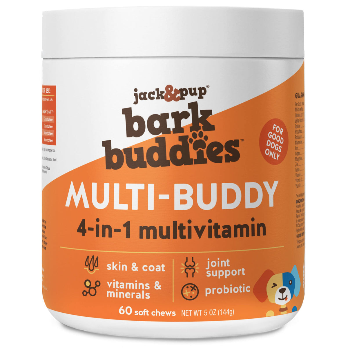 Jack&Pup Bark Buddies Multivitamines – emballage clair pour chiens et chiots