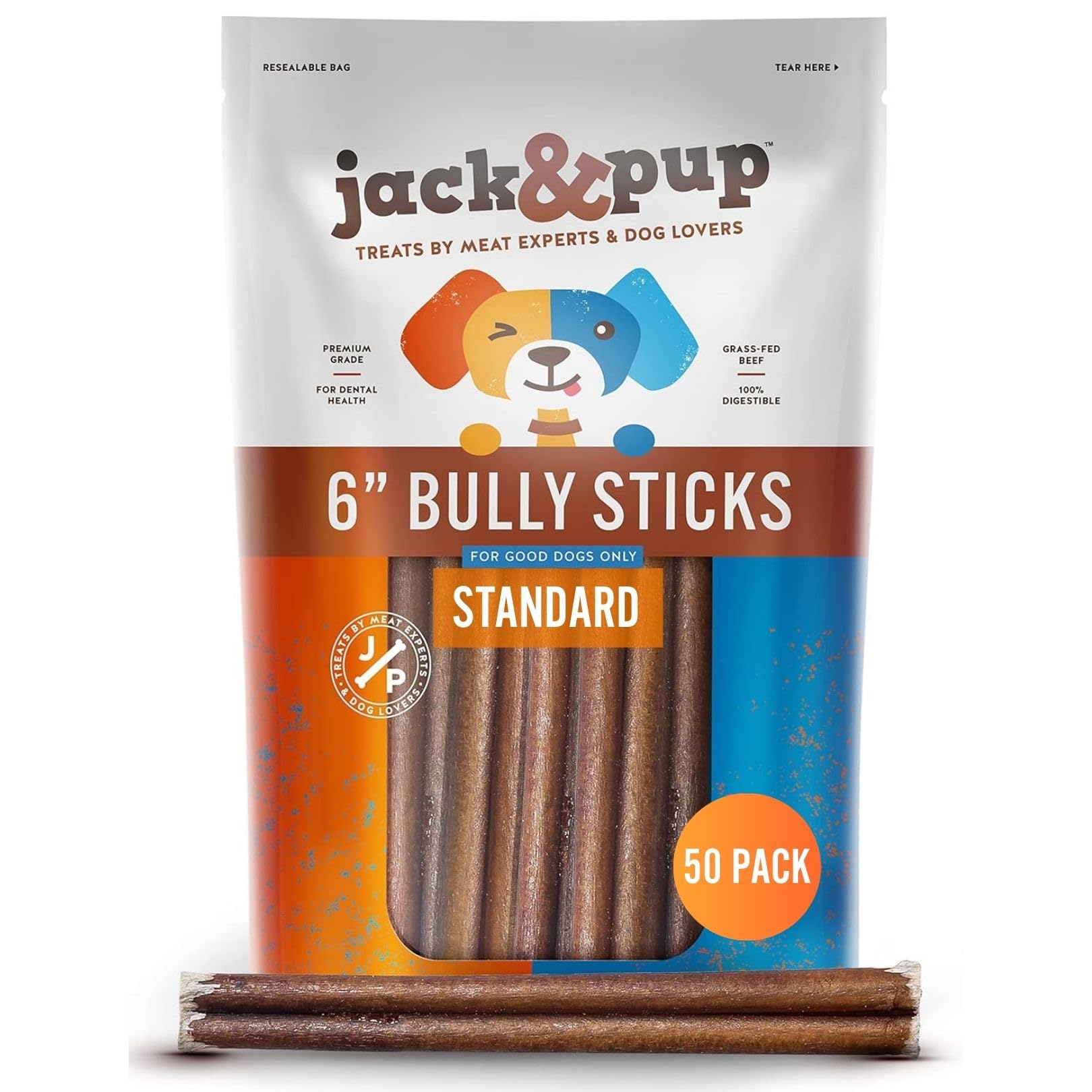 Jack&Pup baton-boeuf 6-pouces chiot, mâchage sûr et agréable.