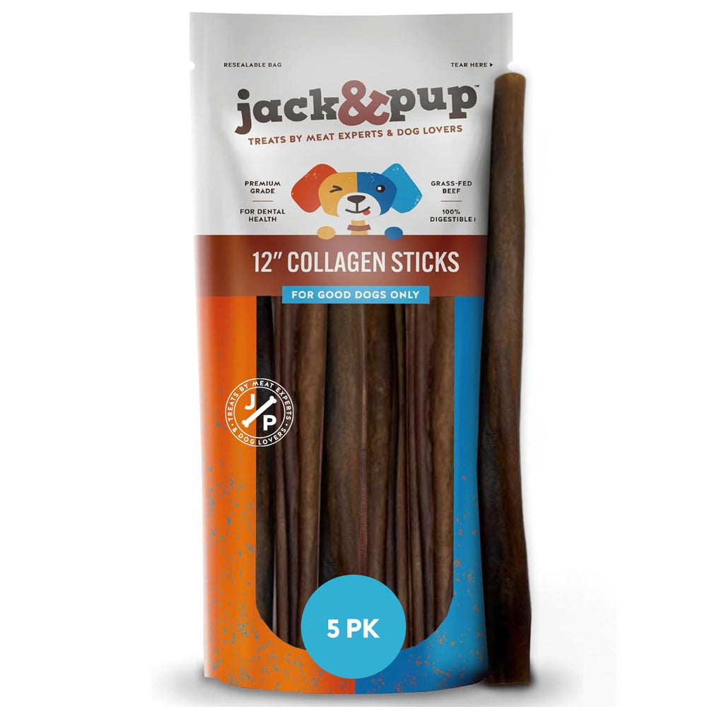 Jack&Pup bâton collagène boeuf 12 pouces – pack-shot, texture robuste pour mastication prolongée