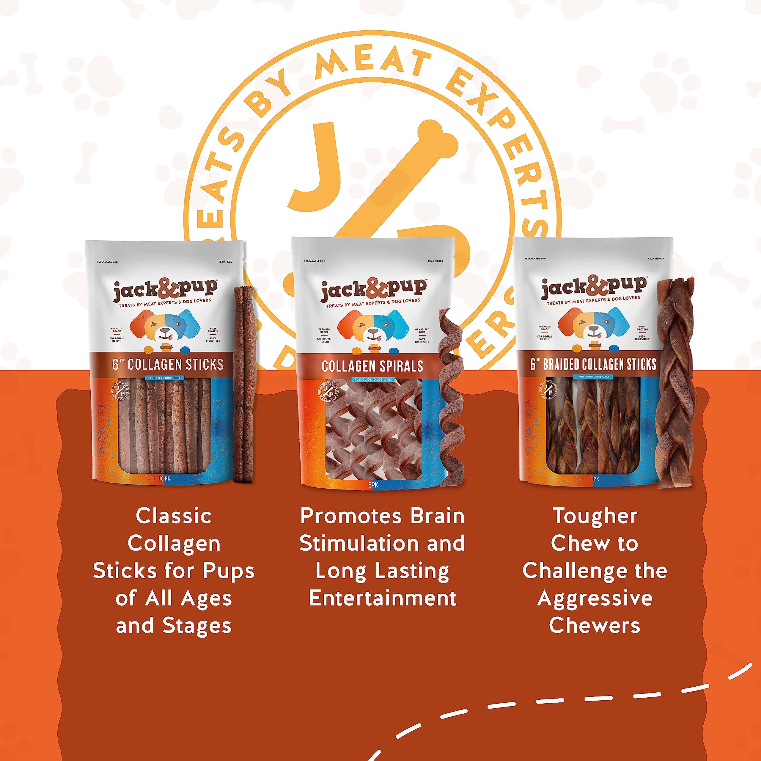 Jack&Pup bâton collagène boeuf 12 pouces – sans additifs et colorants, ingrédient unique