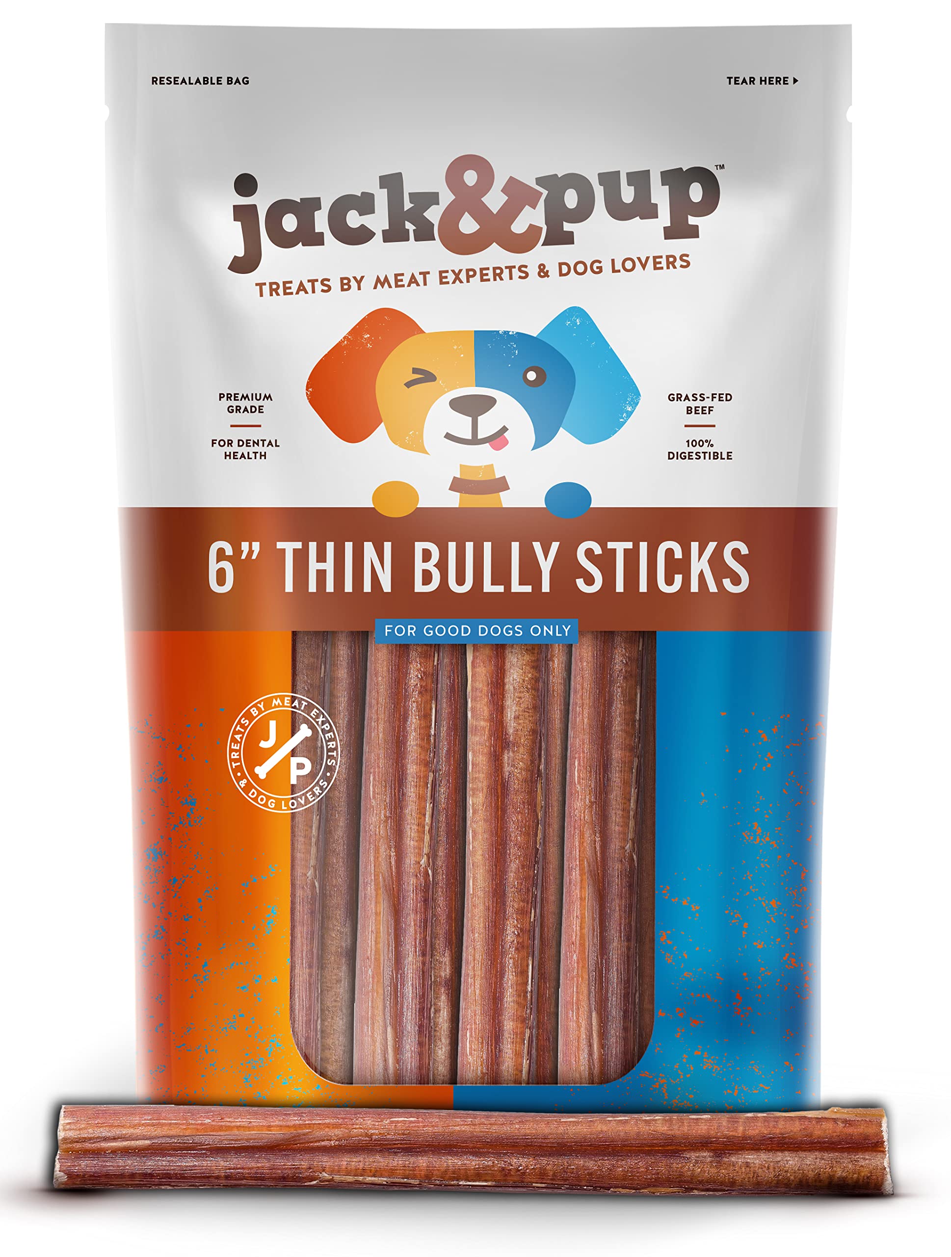 Friandise naturelle Jack&Pup pour petits chiens, bâton mince de 15 cm.
