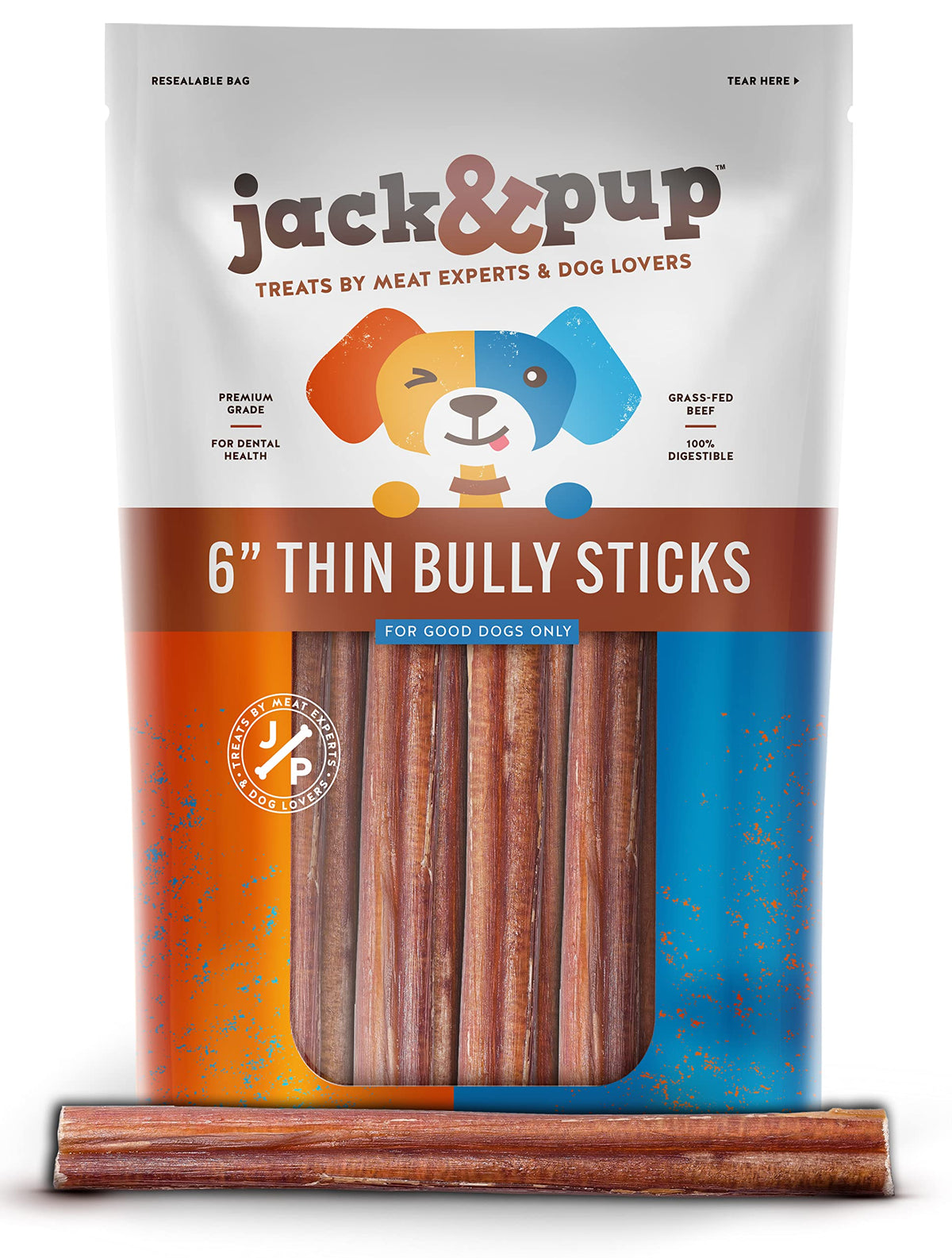 Friandise naturelle Jack&Pup pour petits chiens, bâton mince de 15 cm.