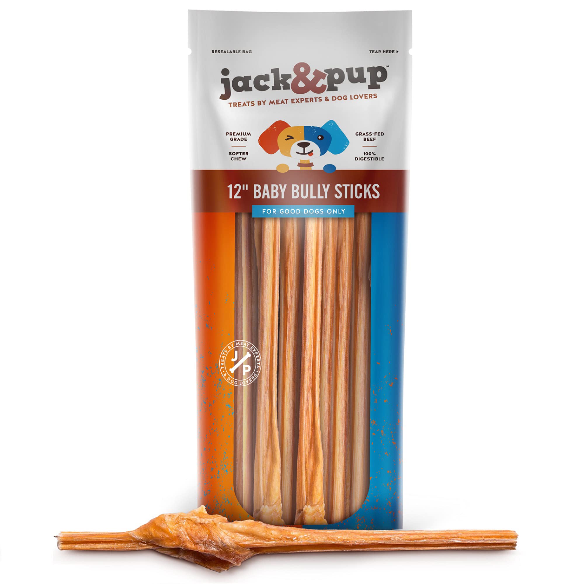 Jack&Pup bâtonnets bully pour petit chien, emballage 18 pièces, prêt à offrir.