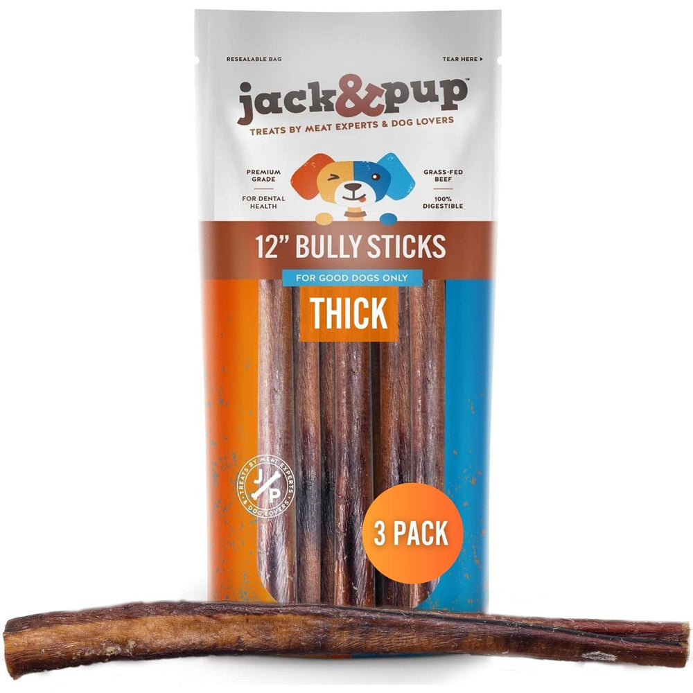 Jack&Pup bâtonnets épais 12 pouces pour une mastication prolongée chez les grands chiens.