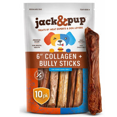 Jack&Pup bâtonnets de boeuf avec collagène, profil protéique et texture double pour chien.