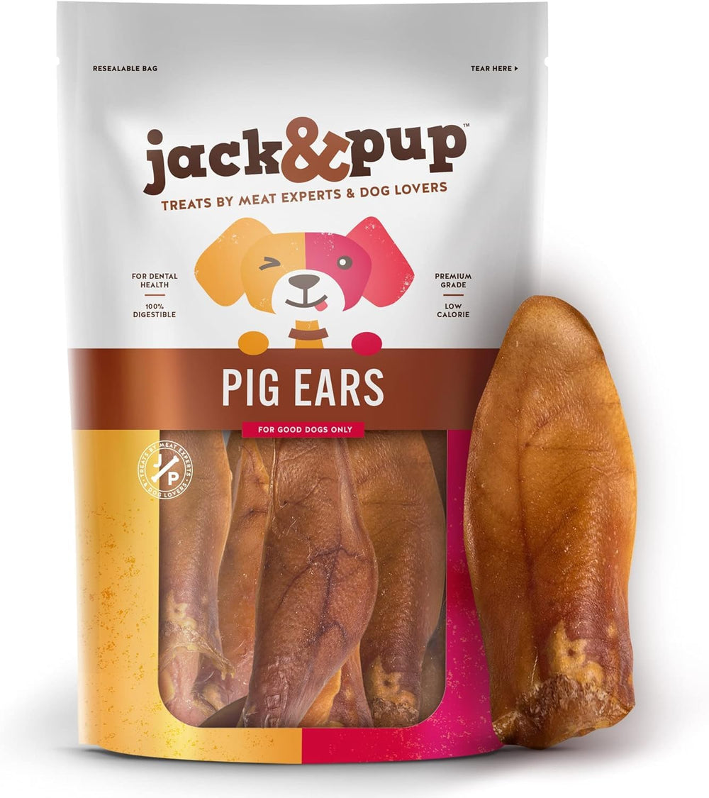 Jack&Pup oreilles de porc entières pack10, friandise naturelle idéale pour chiens.