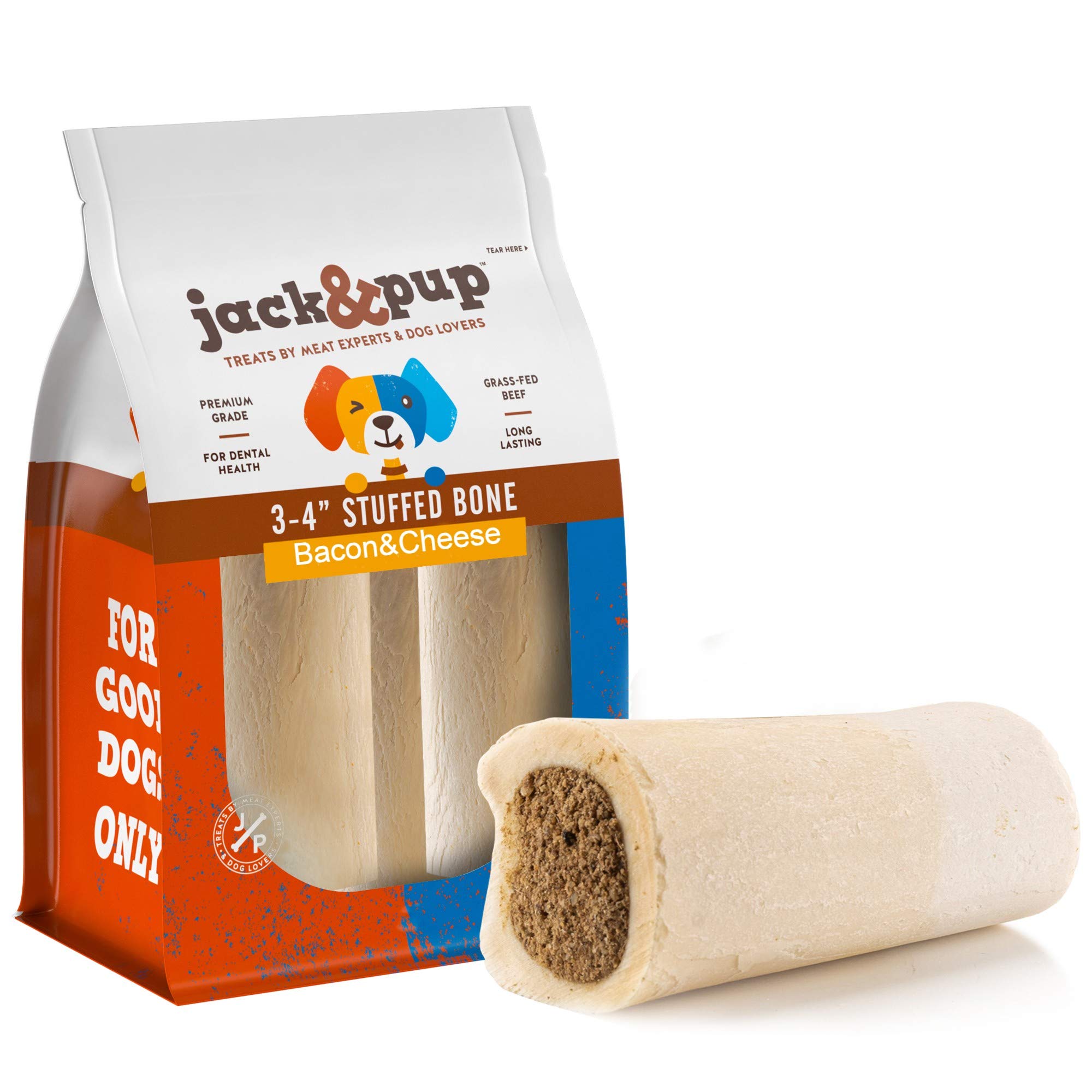 Jack&Pup os remplis bacon-fromage 3-4 pouces divertissent les chiens actifs des heures