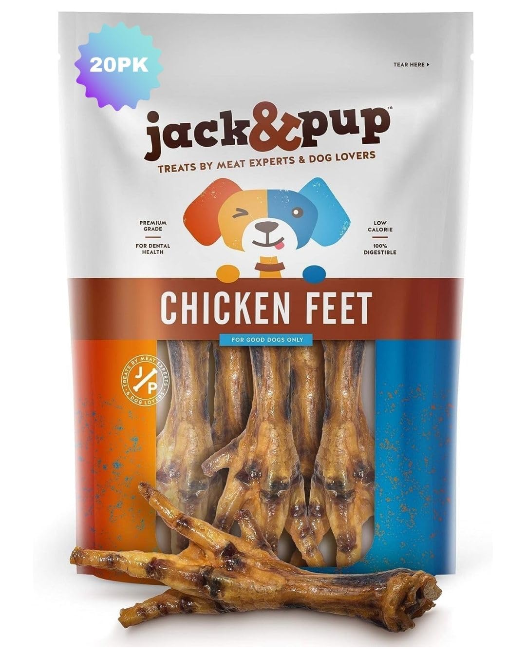 Jack&Pup pieds de poulet séchés pour chiens offrent une texture croquante et naturelle.