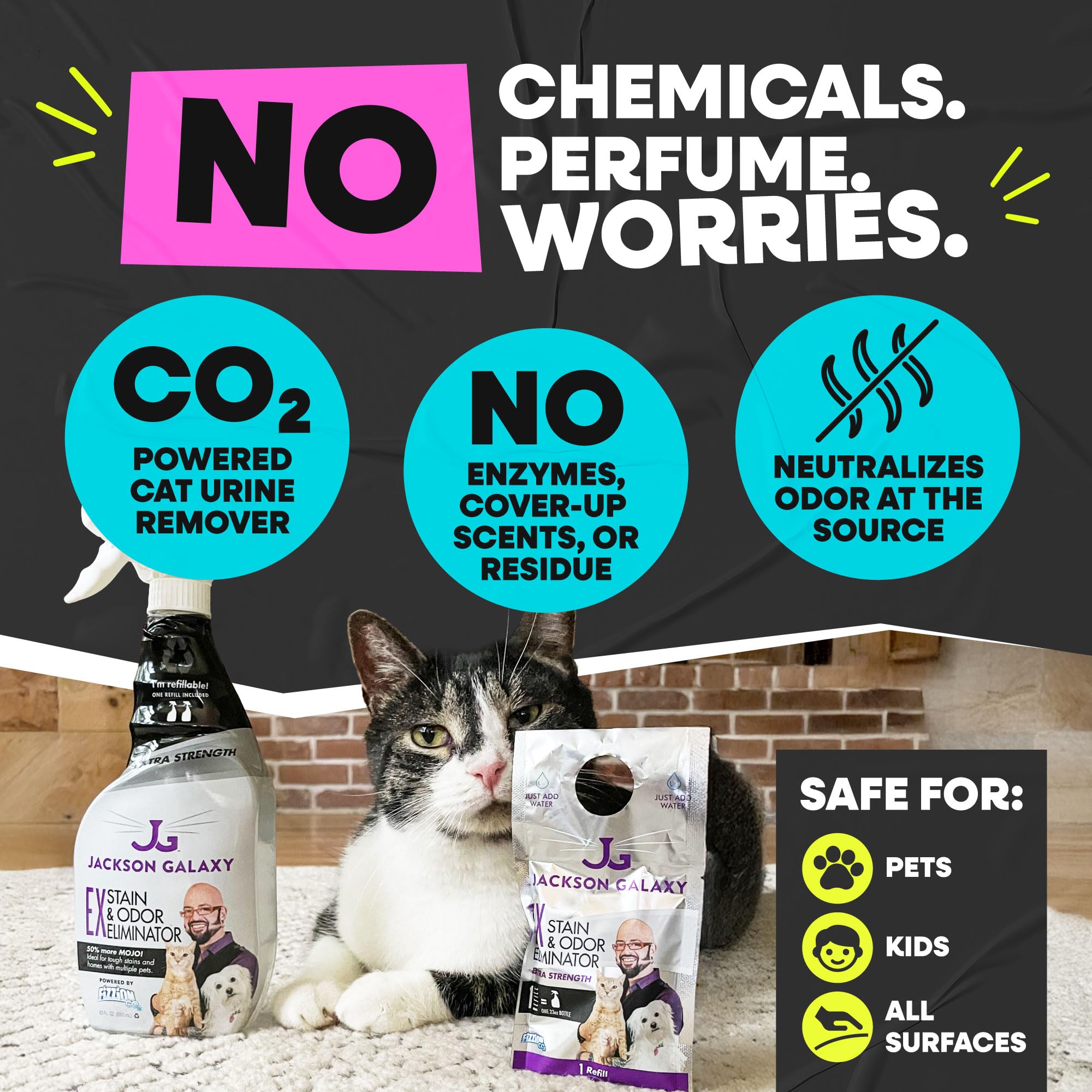 Solution CO2 anti odeur et taches pour les surfaces domestiques.