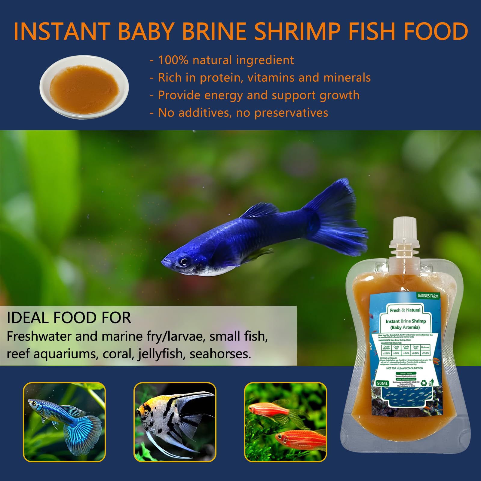 JADINGSFARM alimentation-poissons-artemia-50ml, nutrition pratique pour alevins et petits poissons.