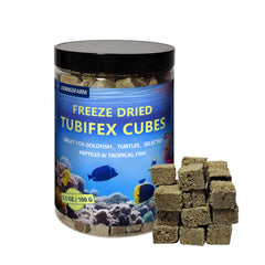JADINGSFARM cubes tubifex seches dans leur emballage, praticité et conservation.