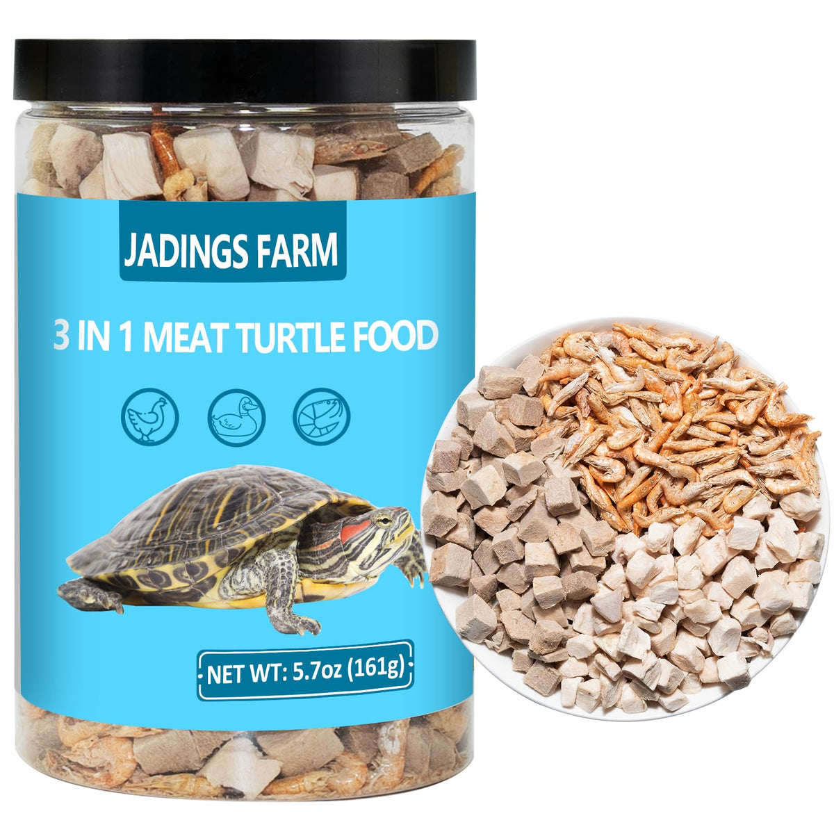 Nourriture tortue JADINGSFARM en boîte fermée, stockage pratique.