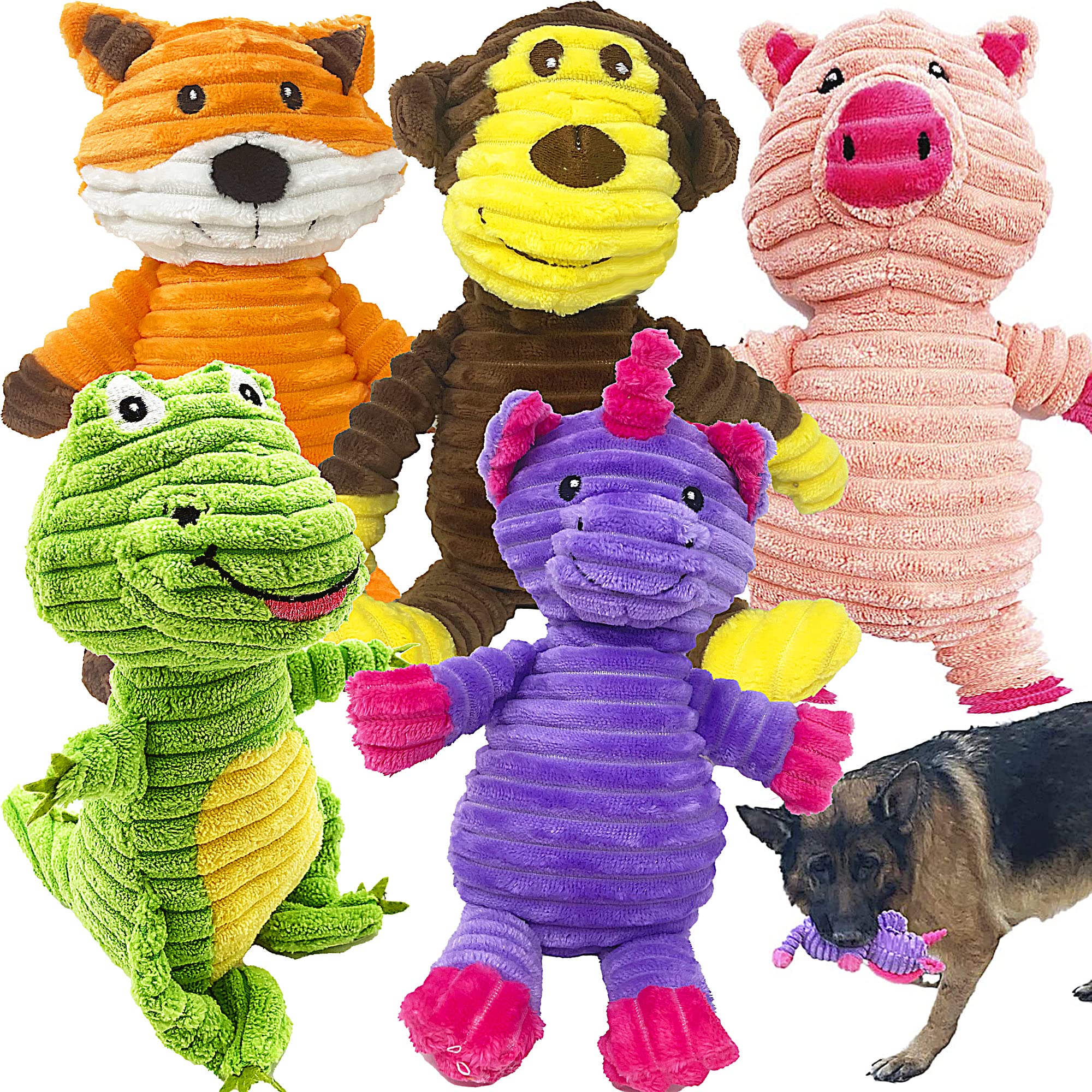 Jalousie dinosaure siffleur peluche, jouet durable pour chiens actifs.
