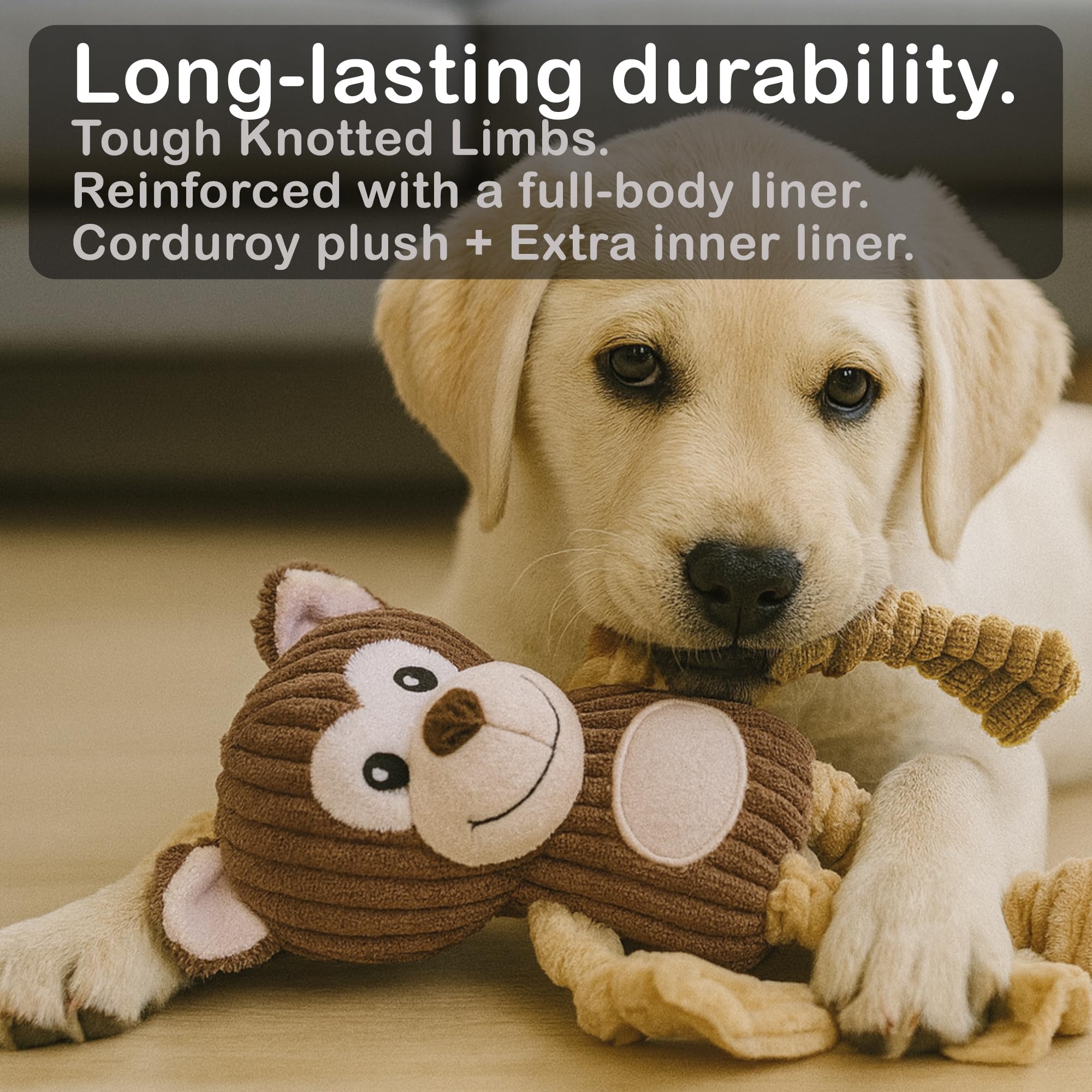 Jalousie doudou-pluche coutures renforcées pour chiens mordilleurs.