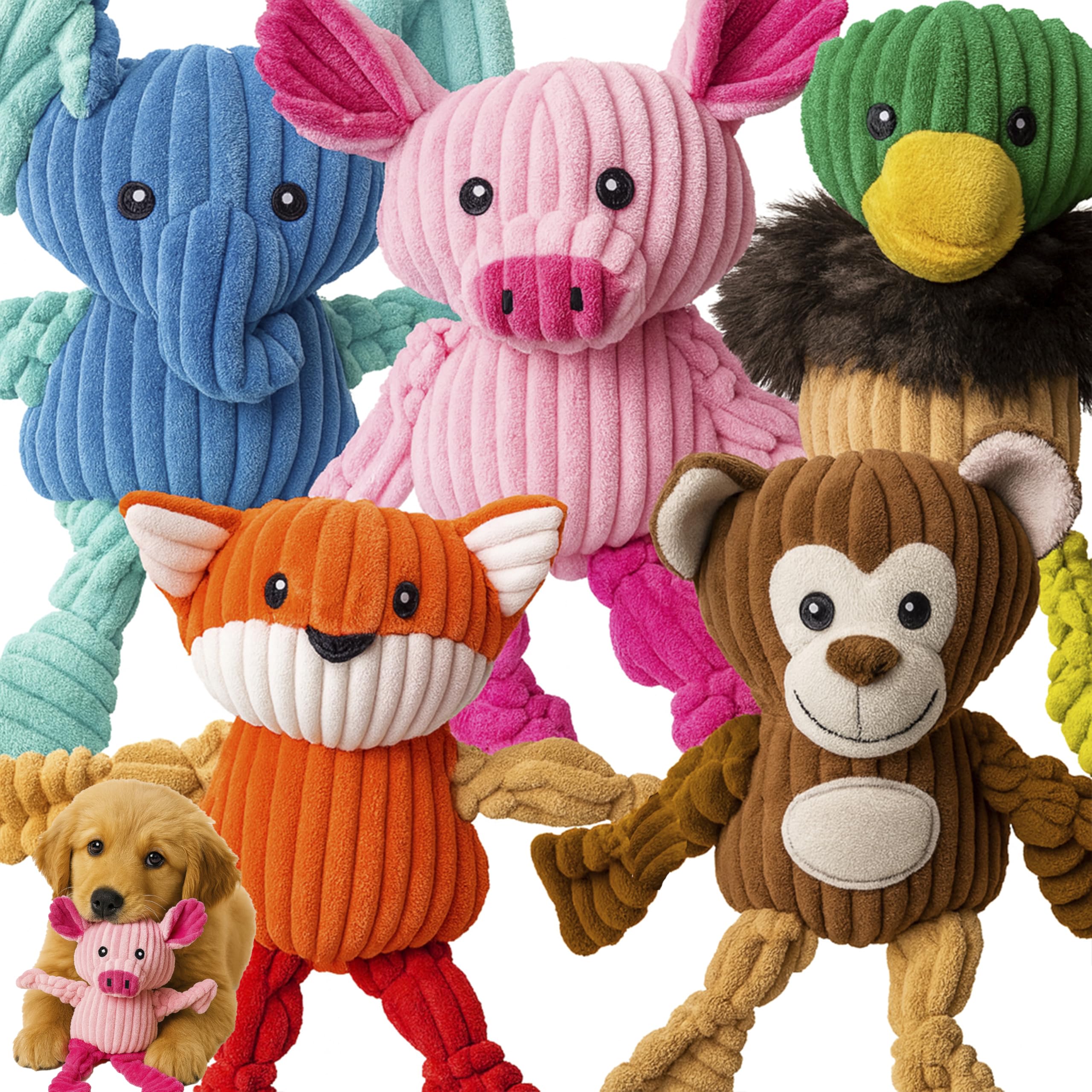 Jalousie doudou-sifflet chien, assortiment 5-pack, divertissement durable.