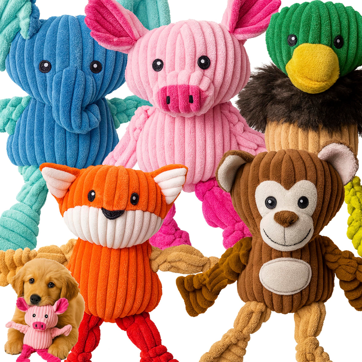 Jalousie doudou-sifflet chien, assortiment 5-pack, divertissement durable.