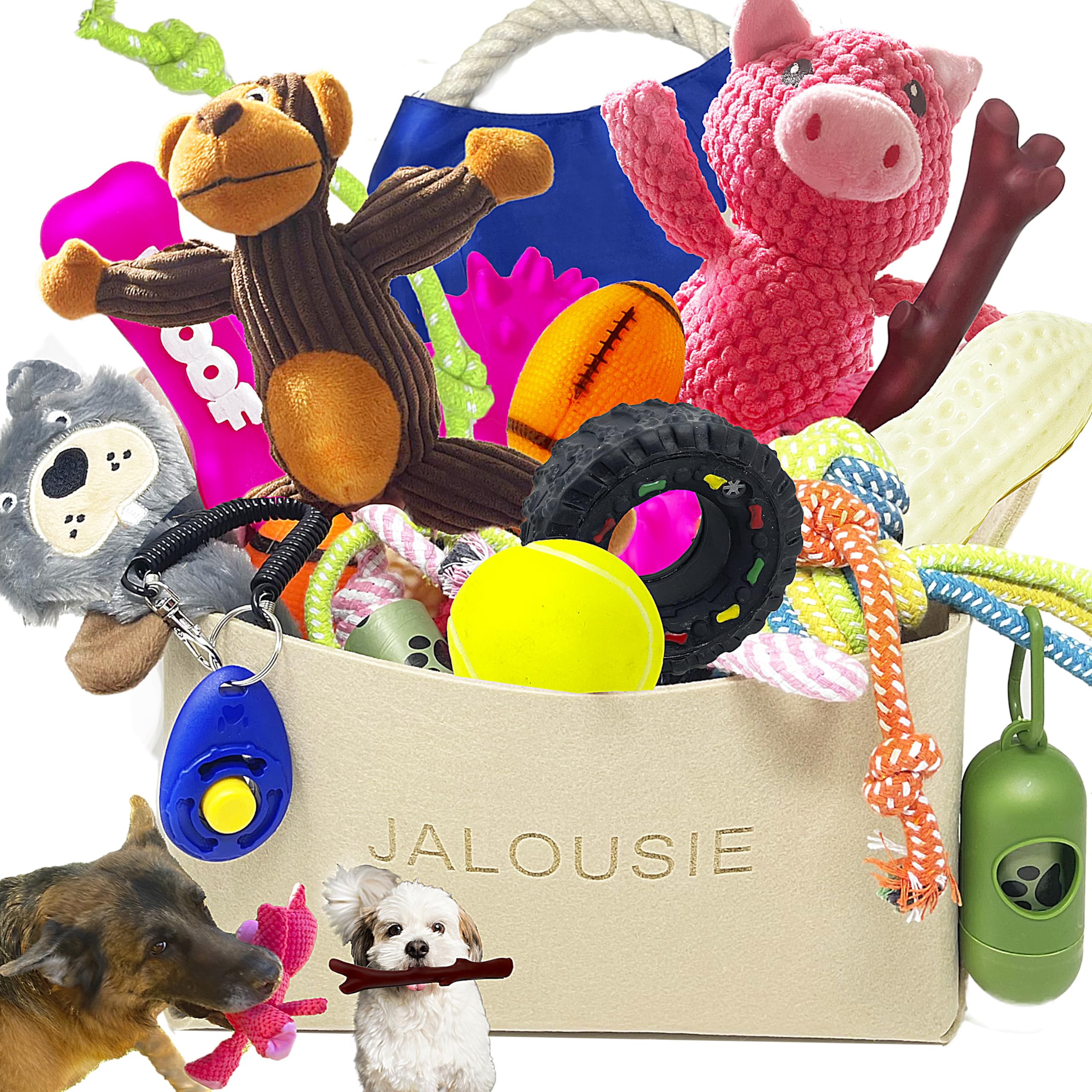 Jalousie, jouet chien sifflet, lot 24 pièces, divertissement durable pour petits et moyens chiens.