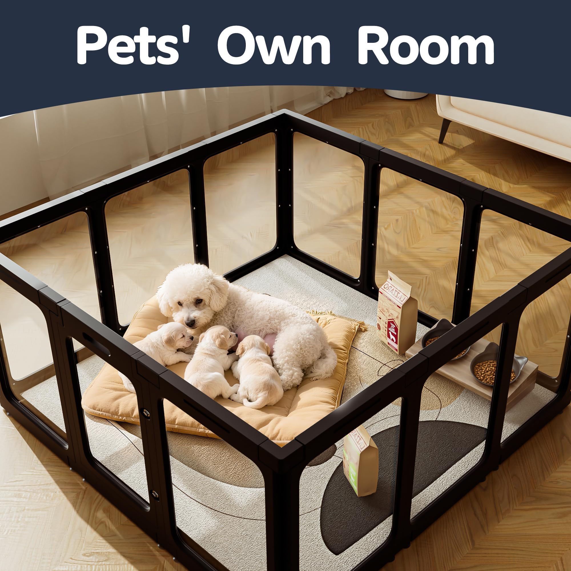 Jalove enclos-chien-acrylique-mobilier-modulaire configuration flexible pour les espaces restreints.