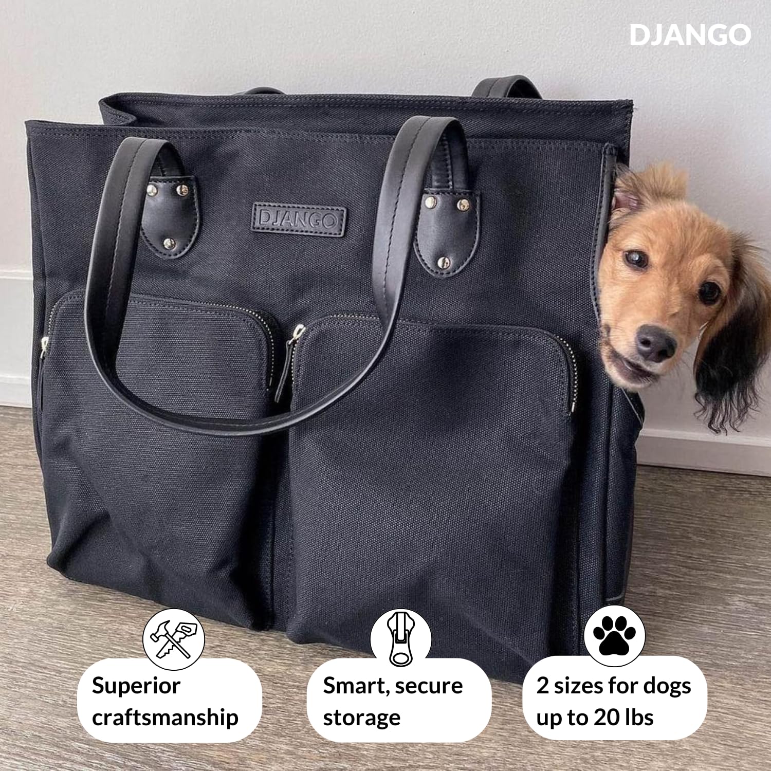 DJANGO Sac porte-chien: poignée en cuir pour un transport sûr et élégant.