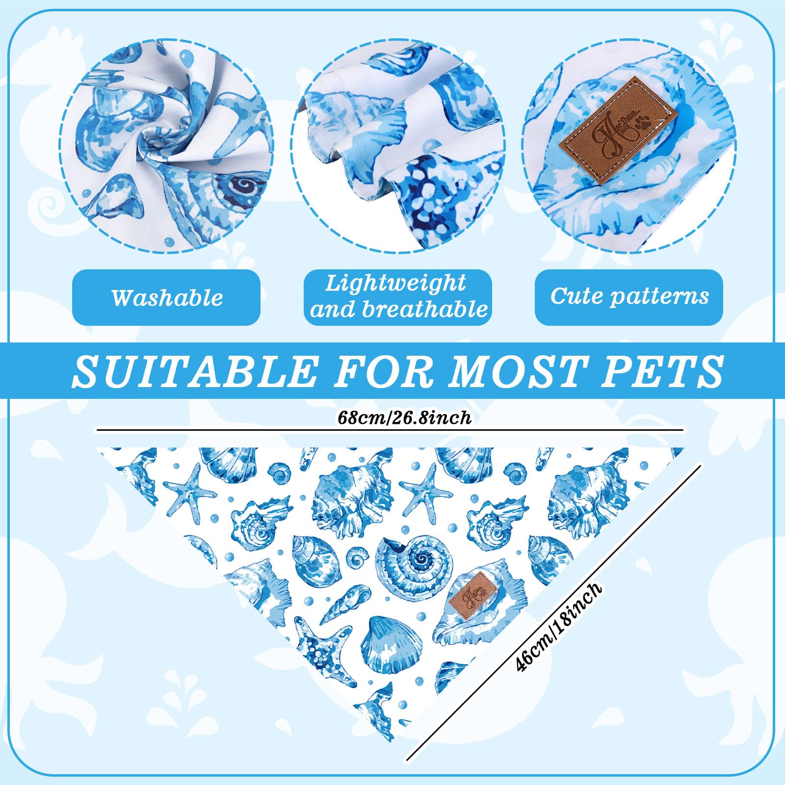 Bandana animaux marins crabe et étoile de mer, style plage amusant pour votre animal.