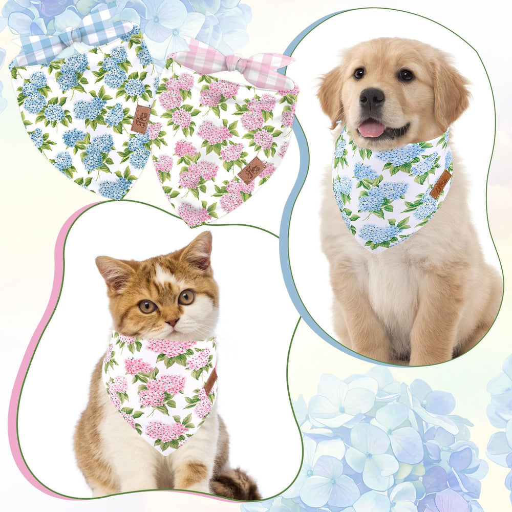 Bandana chat JarThenaAMCS hortensia rose bleu double-face, accessoire tendance.