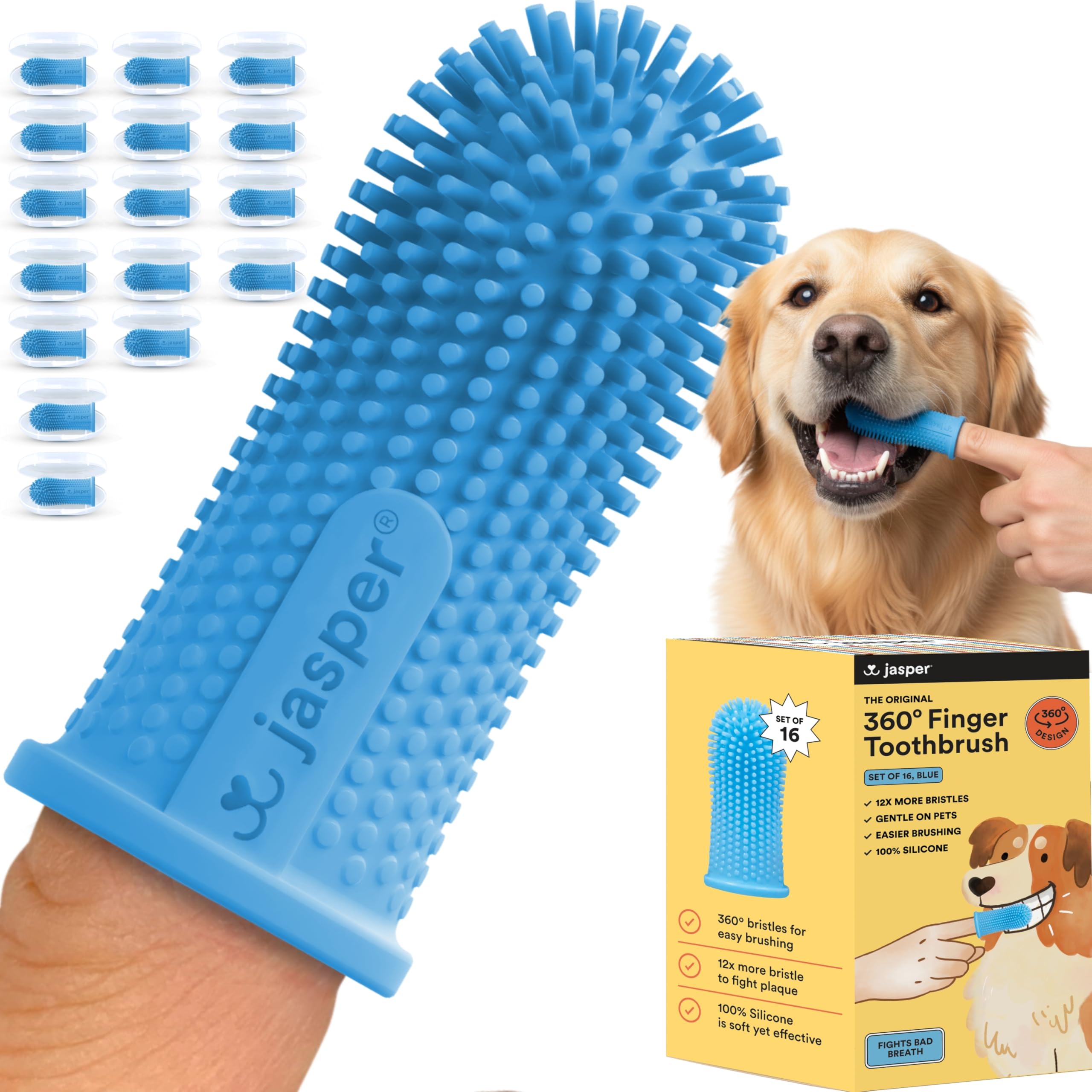 Brosse Jasper pour chats 360° facilite le brossage complet des dents.