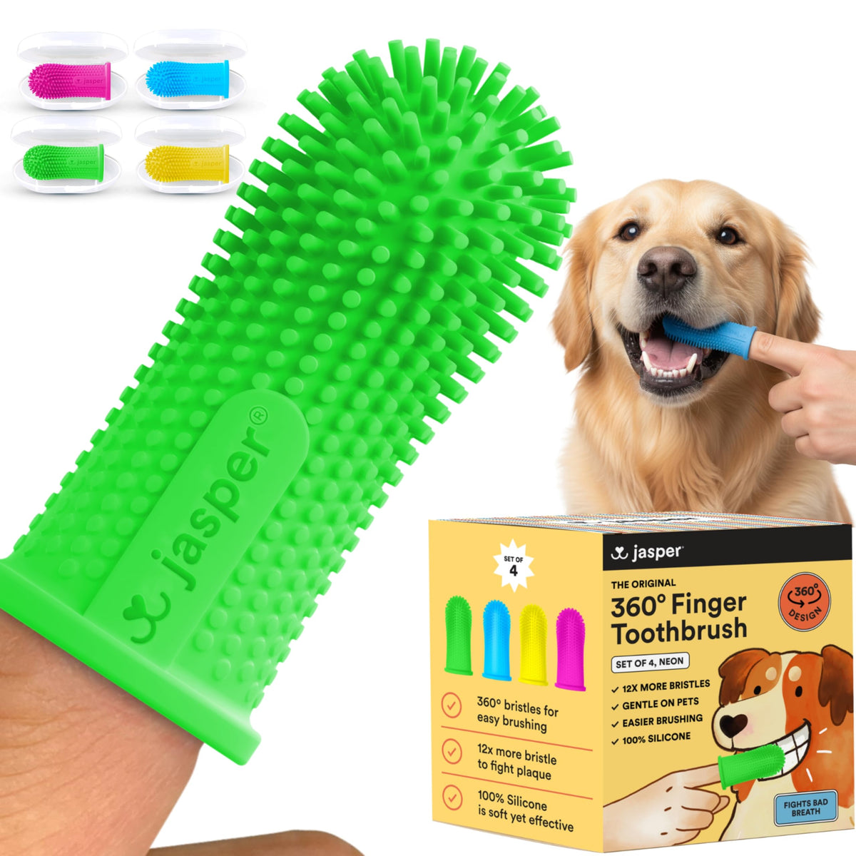Brosse Jasper pour chien, nettoyage 360° des dents pour un sourire plus frais.
