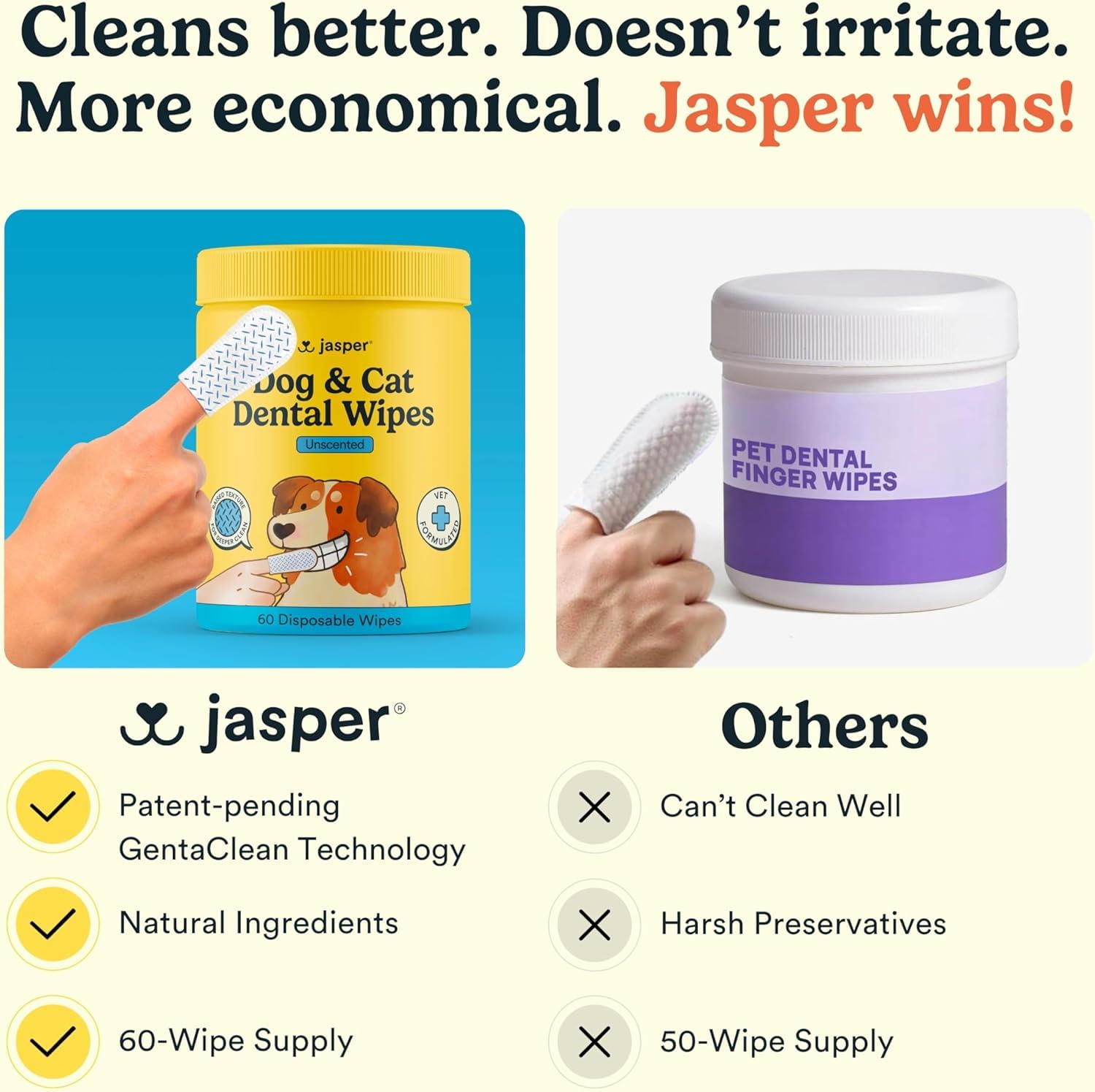 Lingettes Jasper PlaqLift technologie pour déloger la plaque en douceur.