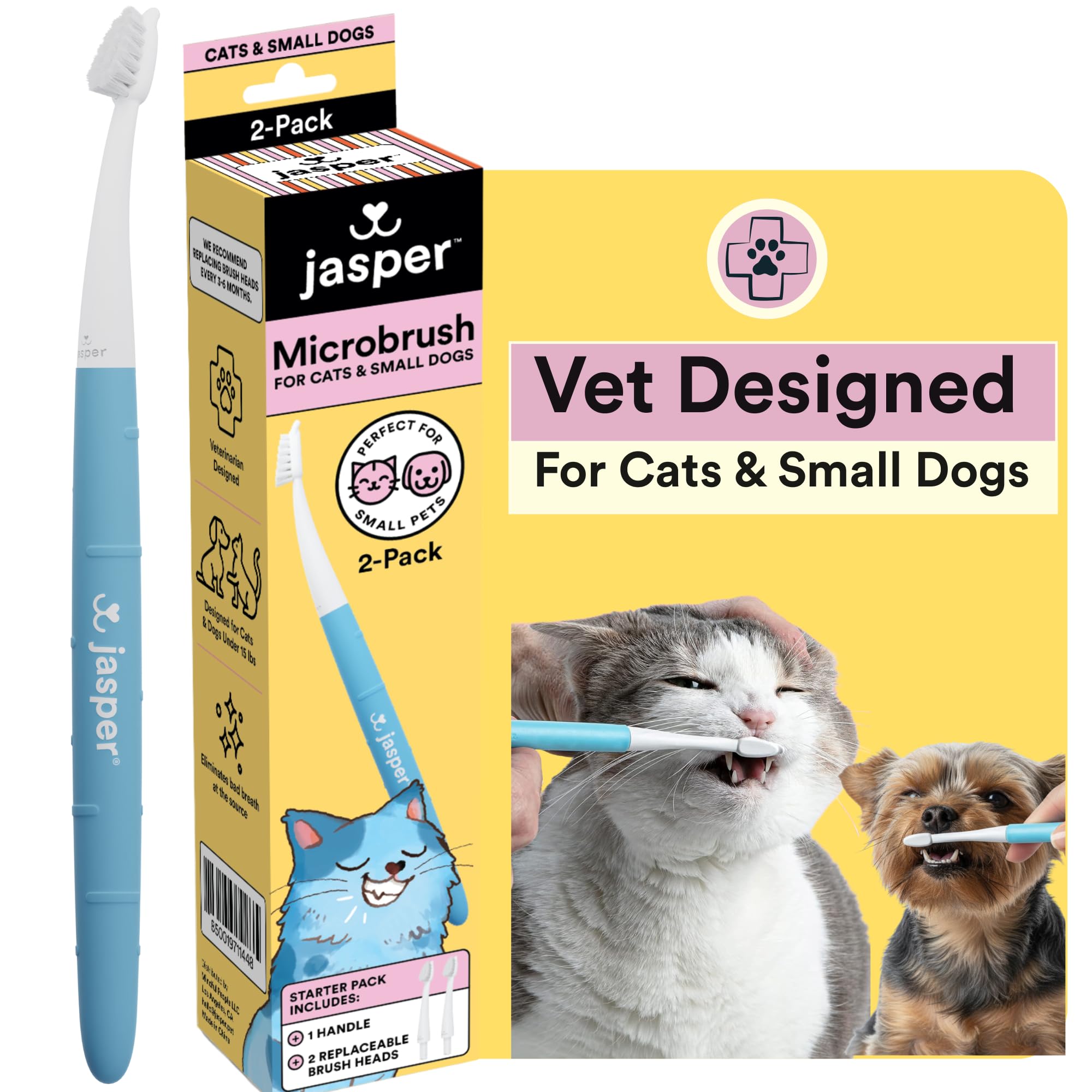 Brosse Jasper Microbrush avec tête ultra fine adaptée aux chats, brossage précis